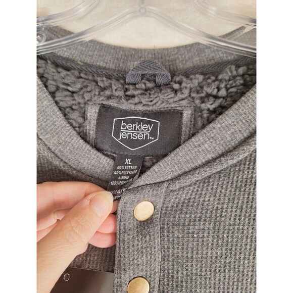 Berkley Jensen Sweatshirt Mens XL Blue Sherpa Lined Thermal Henley Pullover NWT - Picture 3 of 10